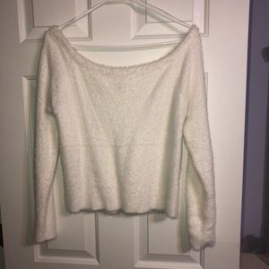 White fuzzy off the shoulder top